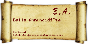 Balla Annunciáta névjegykártya